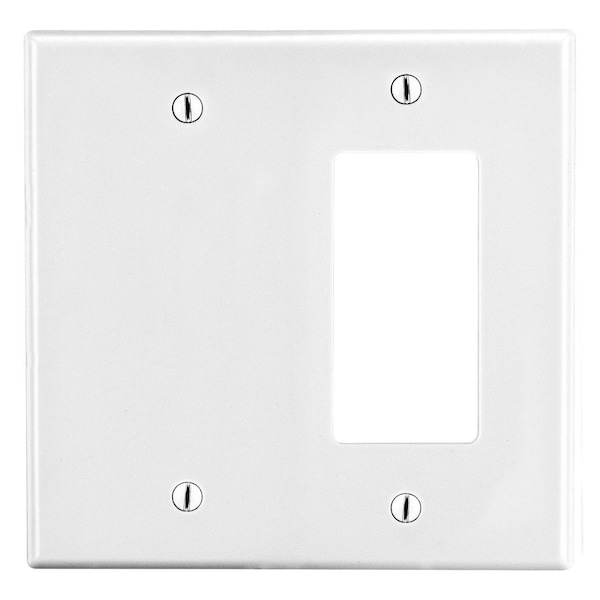 Hubbell Wiring Device-Kellems Wallplate, Mid-Size 2-Gang, 1) Decorator 1) Box Mount Blank, White - PJ1326W