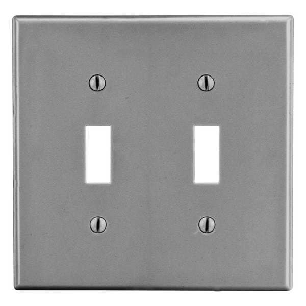 Hubbell Toggle Switch Wall Plate, Number of Gangs: 2 Plastic, Smooth Finish, Gray - PJ2GY