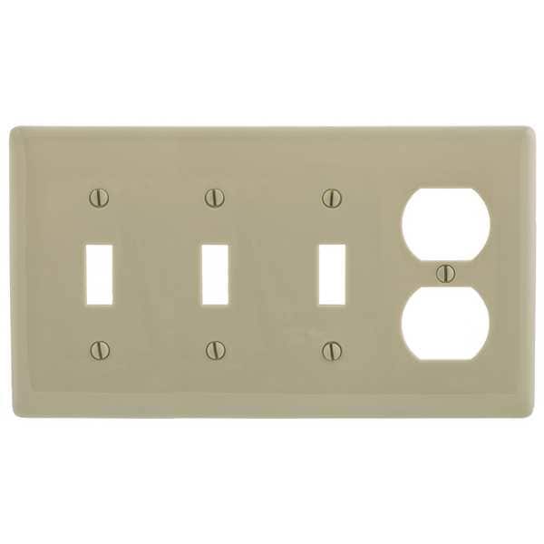 Hubbell Wiring Device-Kellems Toggle Switch Wall Plate, Number of Gangs: 4 Plastic, Smooth Finish, Ivory - P38I