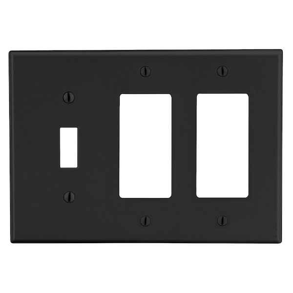 Hubbell Wiring Device-Kellems Wallplate, 3- Gang, 1) Toggle 2) Decorator, Black - P1262BK