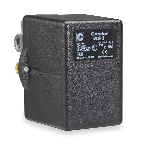 Interruptor de presión Condor Usa, (1) 3/8 pulg. FNPT, (3) 1/4 pulg. FNPT, (4) Puerto, 3PST, 45 a 160 psi, Acción Estándar - 31EGXEXX