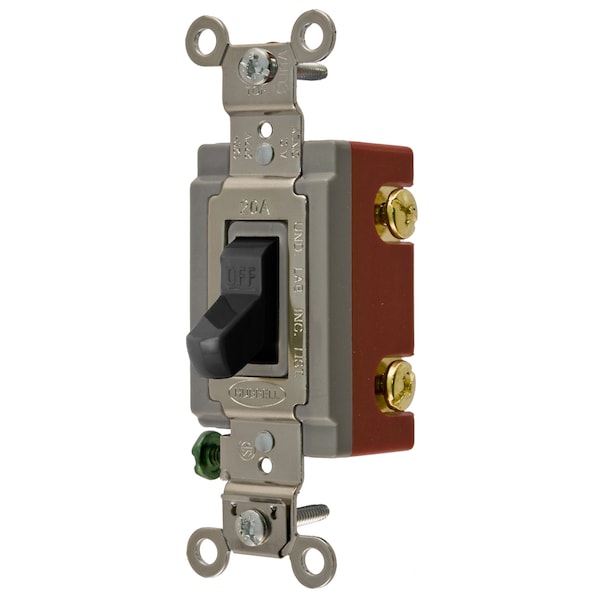 Hubbell Wiring Device-Kellems Extra Heavy Duty Industrial Grade, Toggle Switches, General Purpose AC, Single Pole, 20A 120/277V AC, Back and Side Wired Toggle - HBL1221BK