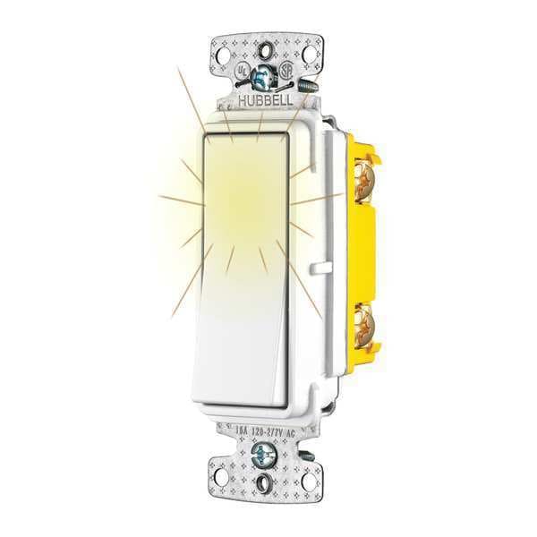 Hubbell Wall Switch, White, 1/2 HP, 1-Pole Switch - RSD115PLW