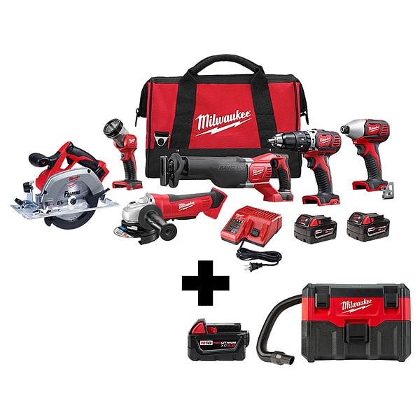 Milwaukee Tool M18 6-Tool. M18 Vacuum. XC5.0 Bat Pack - 2696-26,0880-20,48-11-1850