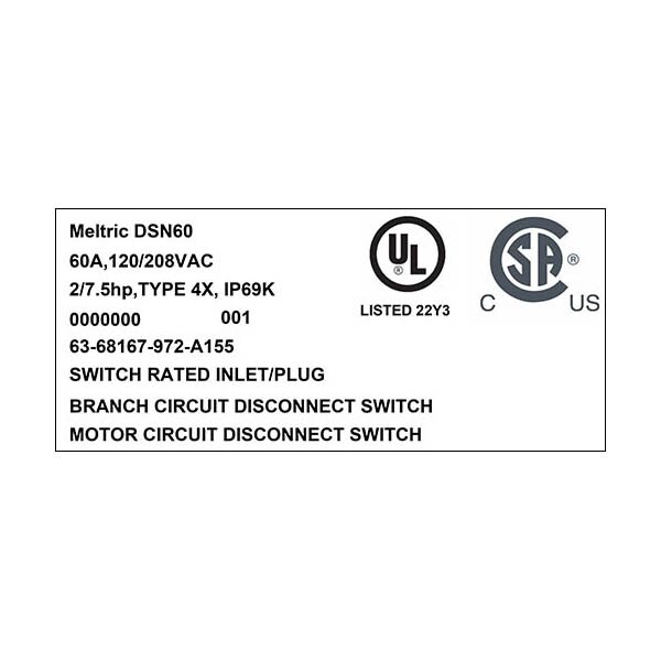 Meltric 63-68167-972-A155 INLET WITH NO LOCKOUT HOLE - 63-68167-972-A155