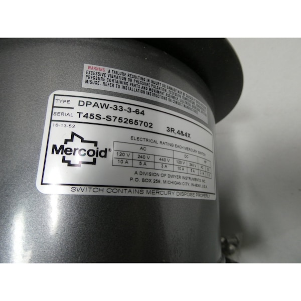 Interruptor de presión Mercoid 0-30PSI 120/240/440V-AC - DPAW-33-3-64