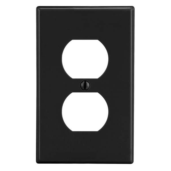 Hubbell Duplex Receptacle Wall Plate, Number of Gangs: 1 Plastic, Smooth Finish, Black - P8BK