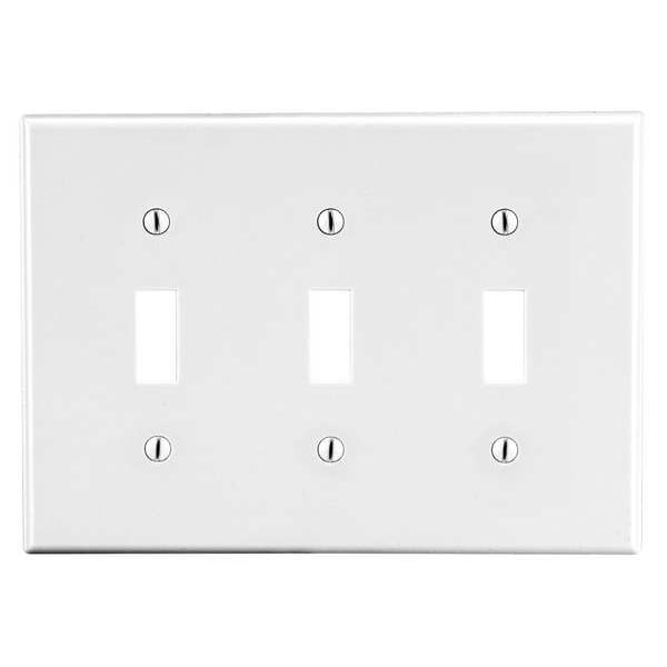 Hubbell Toggle Switch Wall Plate, Number of Gangs: 3 Plastic, Smooth Finish, White - P3W