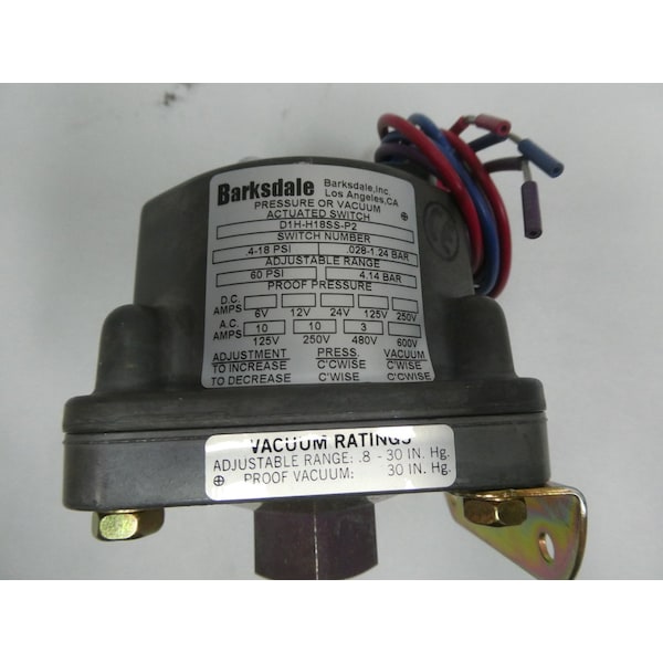 Interruptor de presión Barksdale 0.4-18PSI 125/250/480V-AC - D1H-H18SS-P2