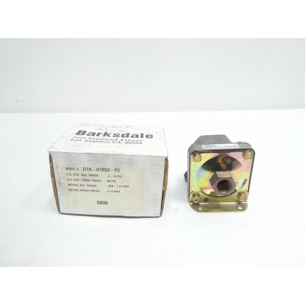 Interruptor de presión Barksdale 0.4-18PSI 125/250/480V-AC - D1H-H18SS-P2