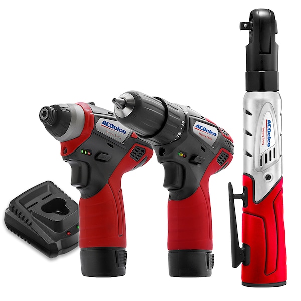 Acdelco G12 K10 Combo 3/8" Ratchet Wrench, Impact Driver & Drill - ARW1208-K10