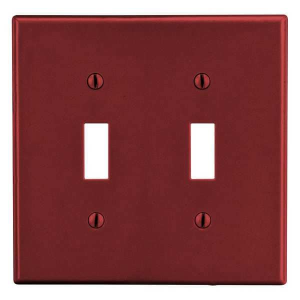 Hubbell Toggle Switch Wall Plate, Number of Gangs: 2 Plastic, Smooth Finish, Red - PJ2R