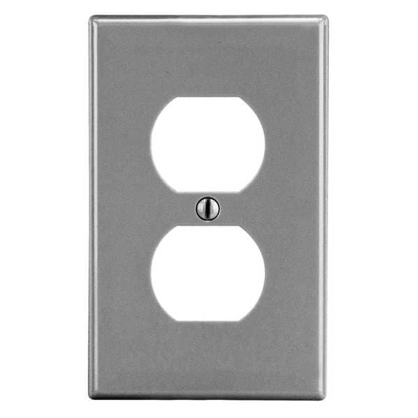 Hubbell Duplex Receptacle Wall Plate, Number of Gangs: 1 Plastic, Smooth Finish, Gray - PJ8GY