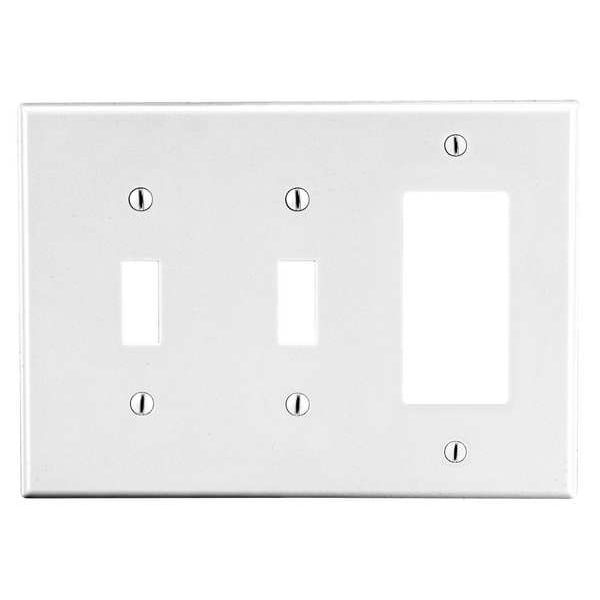 Hubbell Toggle Switch/Rocker Wall Plate, Number of Gangs: 3 Plastic, Smooth Finish, White - P226W
