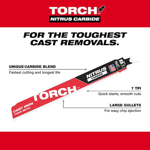 Milwaukee Tool 9" L x 7 TPI Reciprocating Saw Blade - 48-00-5562