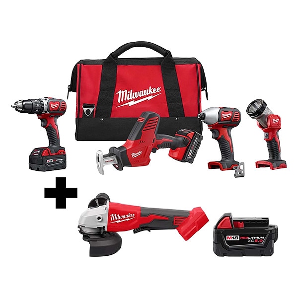 Milwaukee Tool M18 4-Tool Kit, M18 Grinder, M18 5.0 - 2695-24, 2686-20, 48-11-1850