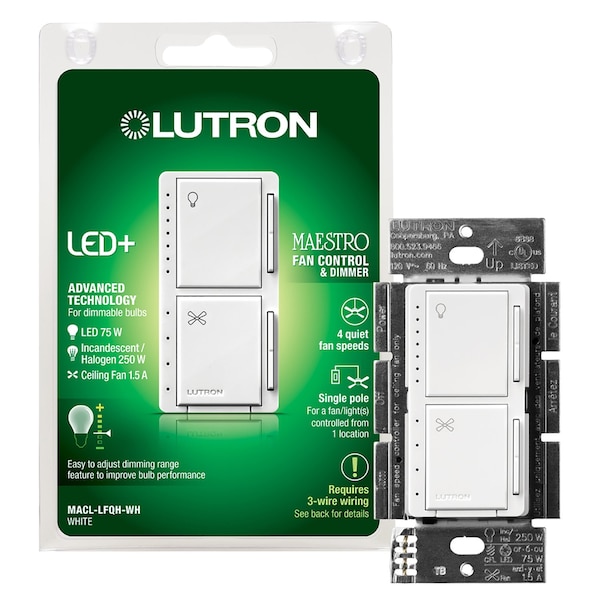 Lutron Maestro Fan&Dimm Control - MACL-LFQH-WH