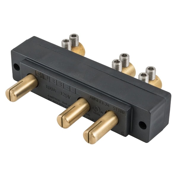 Hubbell Wiring Device-Kellems 100 Amp 125V Black, Male Panel Mount, Double Set Screw Stage Pin Device - HBL100SPMR
