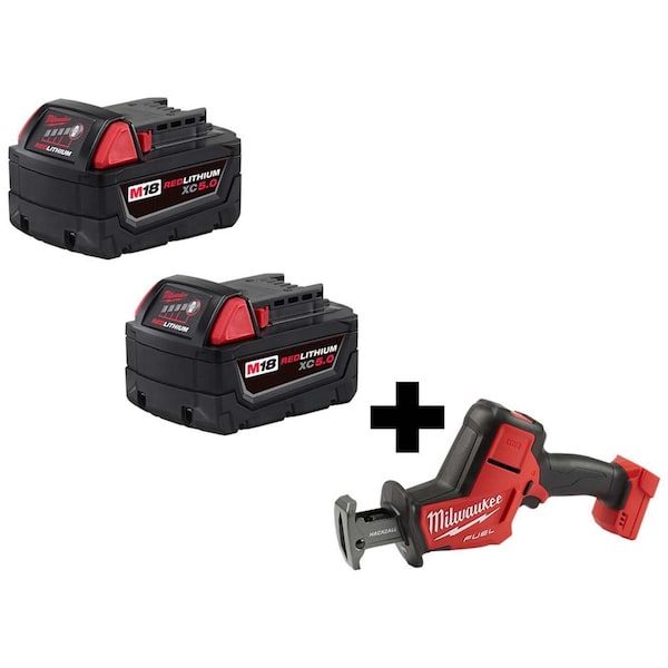 Milwaukee Tool M18 5.0Ah Battery 2 Pack, W M18 Hackzall - 48-11-1852, 2719-20