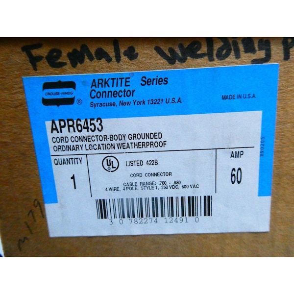 Crouse Hinds ARKTITE 4P 4W 60A AMP 600V-AC RECEPTACLE - APR6453