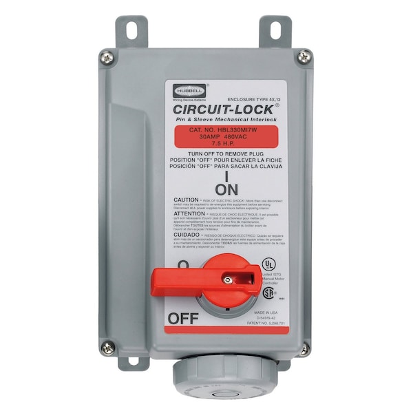 Hubbell Wiring Device-Kellems Heavy Duty Products, IEC Pin and Sleeve Devices, Industrial Grade, Female, Receptacle, 30A 480V AC, 2-Pole 3- Wire Grounding, Watertight - HBL330MI7W
