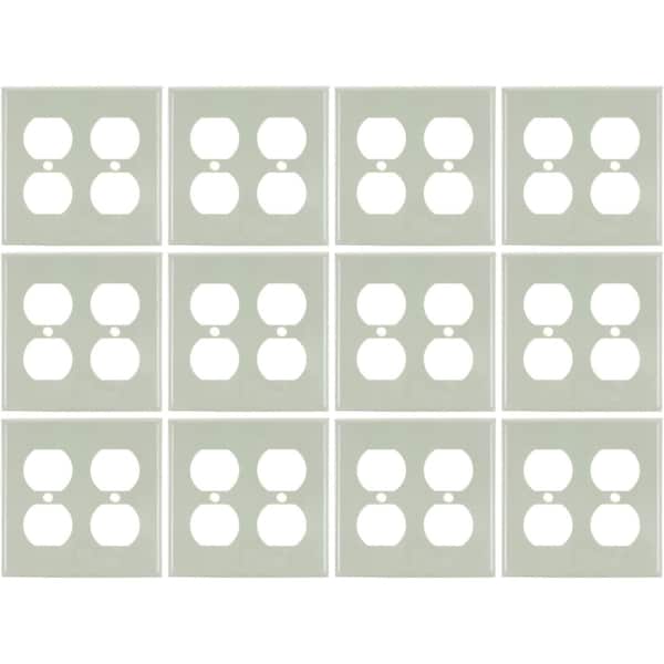 Sunlite 2-Gang Receptacle Duplex Wall Plate Plastic Outlet Covers Matching Screws Included Almond, 12PK - 40896-NS