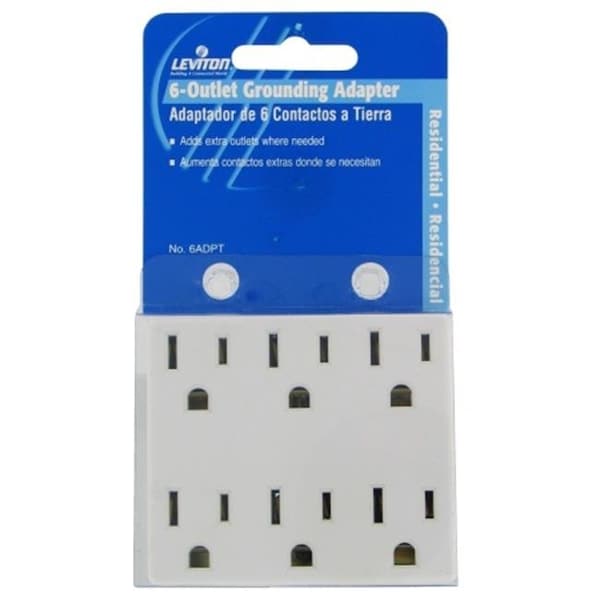 Leviton Leviton White Six-Outlet Grounding  Adapter  C22-6ADPT-00W - 3069440