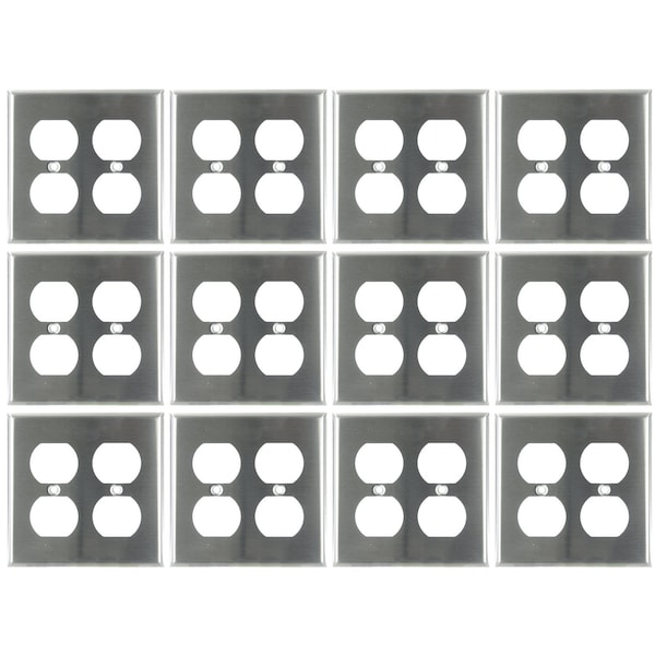 Sunlite 2-Gang Receptacle Duplex Wall Plate Plastic Outlet Covers, Matching Screws Included, Steel, 12PK - 40903-NS