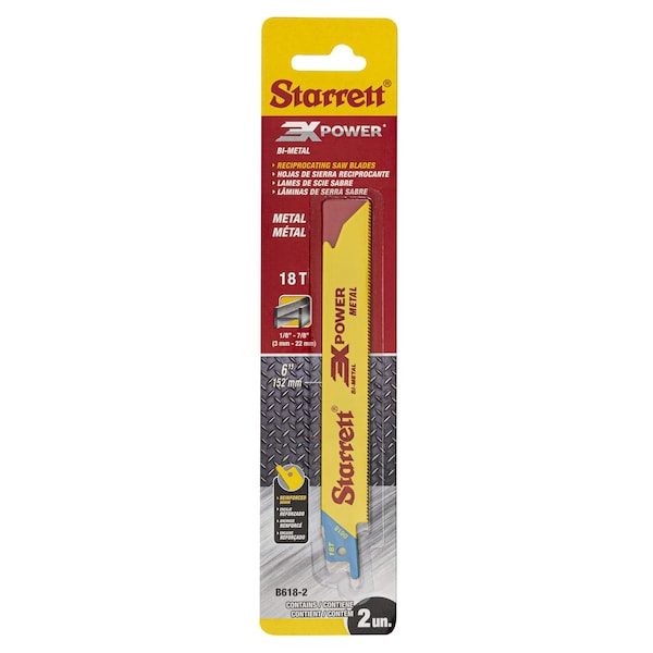 Starrett 3X Power - Metal, Bi-Metal, Reciprocating Blades, 6" X 18 Tpi, Straight Shape, 2 Pack - B618-2