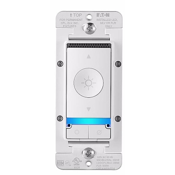 Eaton Wiring Devices Eaton Smart Voice Dimmer Switch, 1-Pole, 3-Way, 120 VAC, 60 Hz, Wi-Fi, White - WFAVD30-W-BX-L
