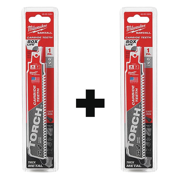 Milwaukee Tool Reciprocating Saw Blade Set, Steel, 7 Teeth per Inch - 48-00-5201, 48-00-5201