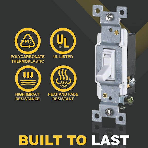 Faith 3-Way 15A Standard Toggle Light Switch, White, 10PK - SSK3B-WH-10