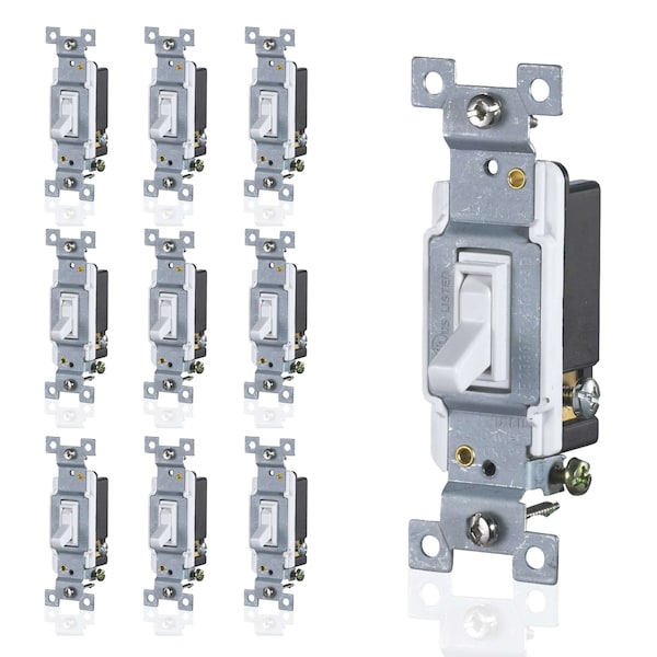 Faith 3-Way 15A Standard Toggle Light Switch, White, 10PK - SSK3B-WH-10