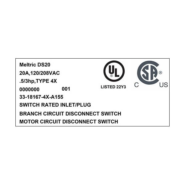 Meltric 33-18167-4X-A155 INLET TYPE 4X WATERTIGHTNESS WITH NO LOCKOUT HOLE - 33-18167-4X-A155