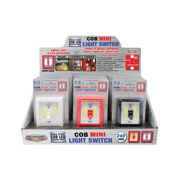 Blazing Ledz Blazing LEDz 9626672 COB Mini Manual Battery Powered LED Light Switch - Case of 12 - 9626672