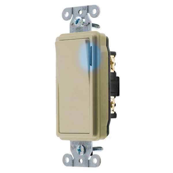 Hubbell Ilminatd Wall Swtch, 1-Pole, 20A, Ivry, 120V - DS120IL
