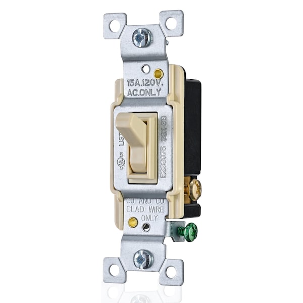 Faith 3 Way Toggle Switch Ivory Standard Wall Electrical Switch, 15A, Grounding Screw, 120V/277V, 10PK - SSK3B-IV-10