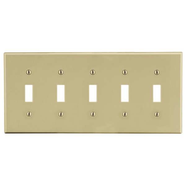 Hubbell Toggle Switch Wall Plate, Number of Gangs: 5 Plastic, Smooth Finish, Ivory - P5I