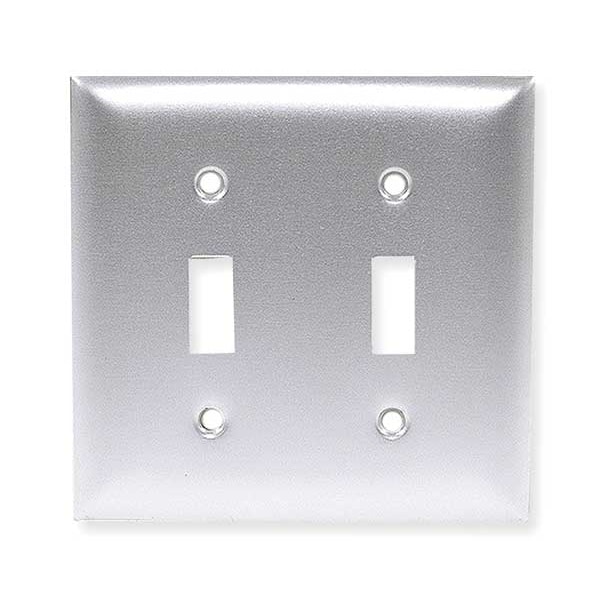 Hubbell Toggle Switch Wall Plates, Number of Gangs: 2 Aluminum, Brushed Finish, Silver - SA2