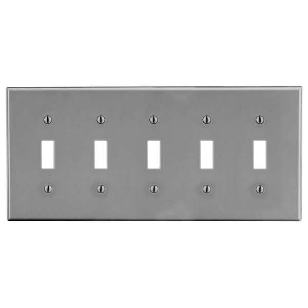 Hubbell Toggle Switch Wall Plate, Number of Gangs: 5 Plastic, Smooth Finish, Gray - P5GY