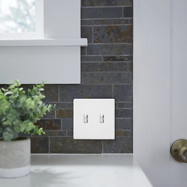 Lutron Traditional Fassada Wall Plates, Number of Gangs: 2 Gloss Finish, White - FG-2-WH
