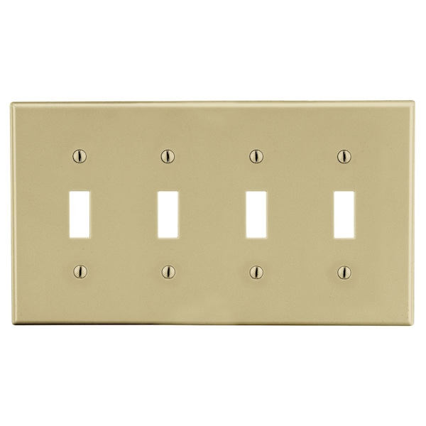 Hubbell Wiring Device-Kellems Wallplate, Mid-Size 4-Gang, 4) Toggle, Ivory - PJ4I
