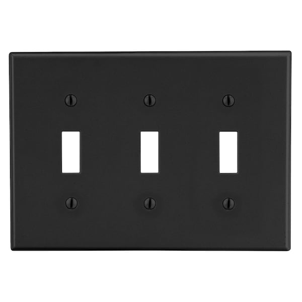 Hubbell Wiring Device-Kellems Wallplate, Mid-Size 3-Gang, 3) Toggle, Black - PJ3BK