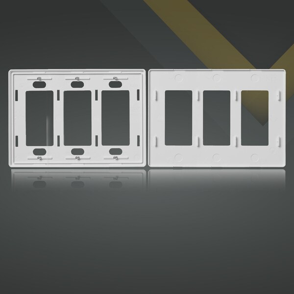 Faith 3-Gang Decorator Screwless Wall Plates, 4.68in x 2.93in, Fits GFCI, USB Receptacle, Dimmers, White - SWP3-WH-01