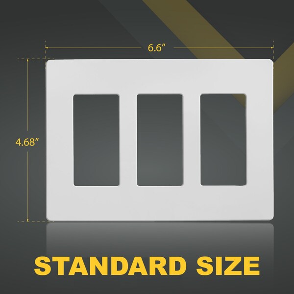 Faith 3-Gang Decorator Screwless Wall Plates, 4.68in x 2.93in, Fits GFCI, USB Receptacle, Dimmers, White - SWP3-WH-01