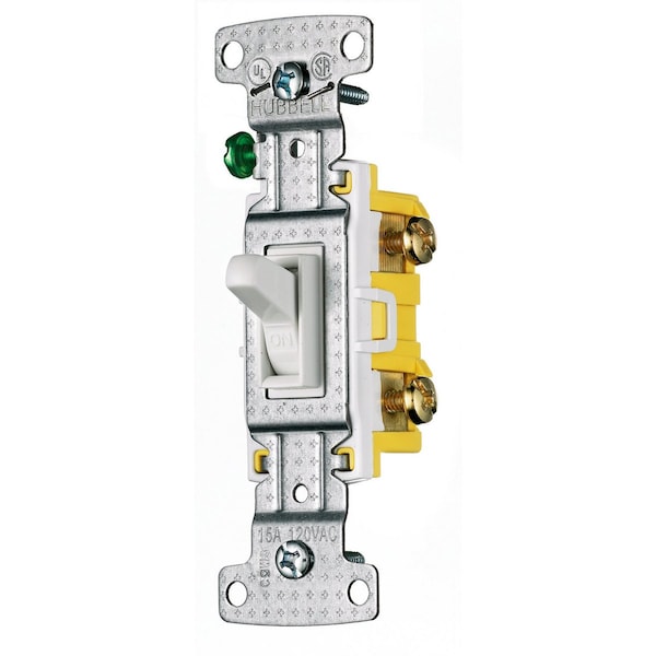 Hubbell Wiring Device-Kellems TradeSelect, Switches and Lighting Controls, Residential Grade, Toggle Switches, Single Pole, 15A 120V AC, Self Grounding, White - RS115SW