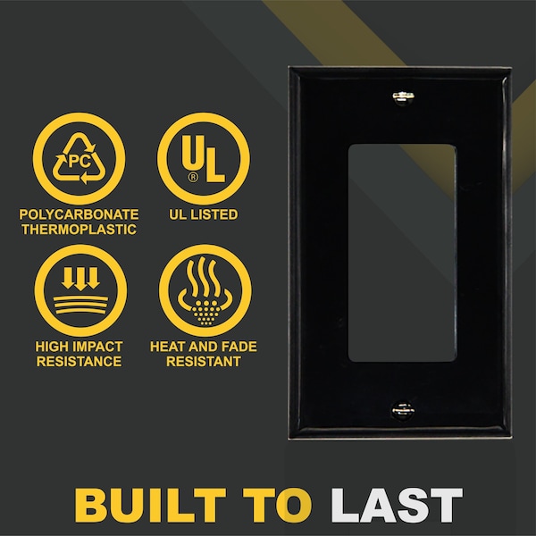Faith Decorator Light Switch Cover or Receptacle Outlet Wall Plate, 1-Gang 4.55 In x 2.75 In, Black, 10PK - DWP1-BK-10