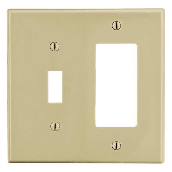 Hubbell Toggle Switch/Rocker Wall Plate, Number of Gangs: 2 Plastic, Smooth Finish, Ivory - P126I