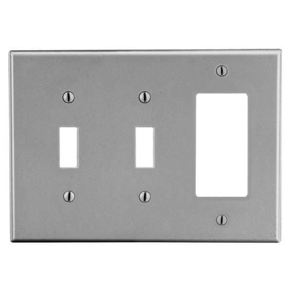 Hubbell Toggle Switch/Rocker Wall Plate, Number of Gangs: 3 Plastic, Smooth Finish, Gray - PJ226GY