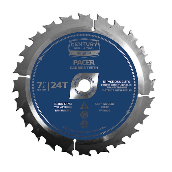 Century Drill & Tool Circular Saw Blade 7-1/4 24T 5/8" Arbor Pacer Economy Carbide Combo - 9303